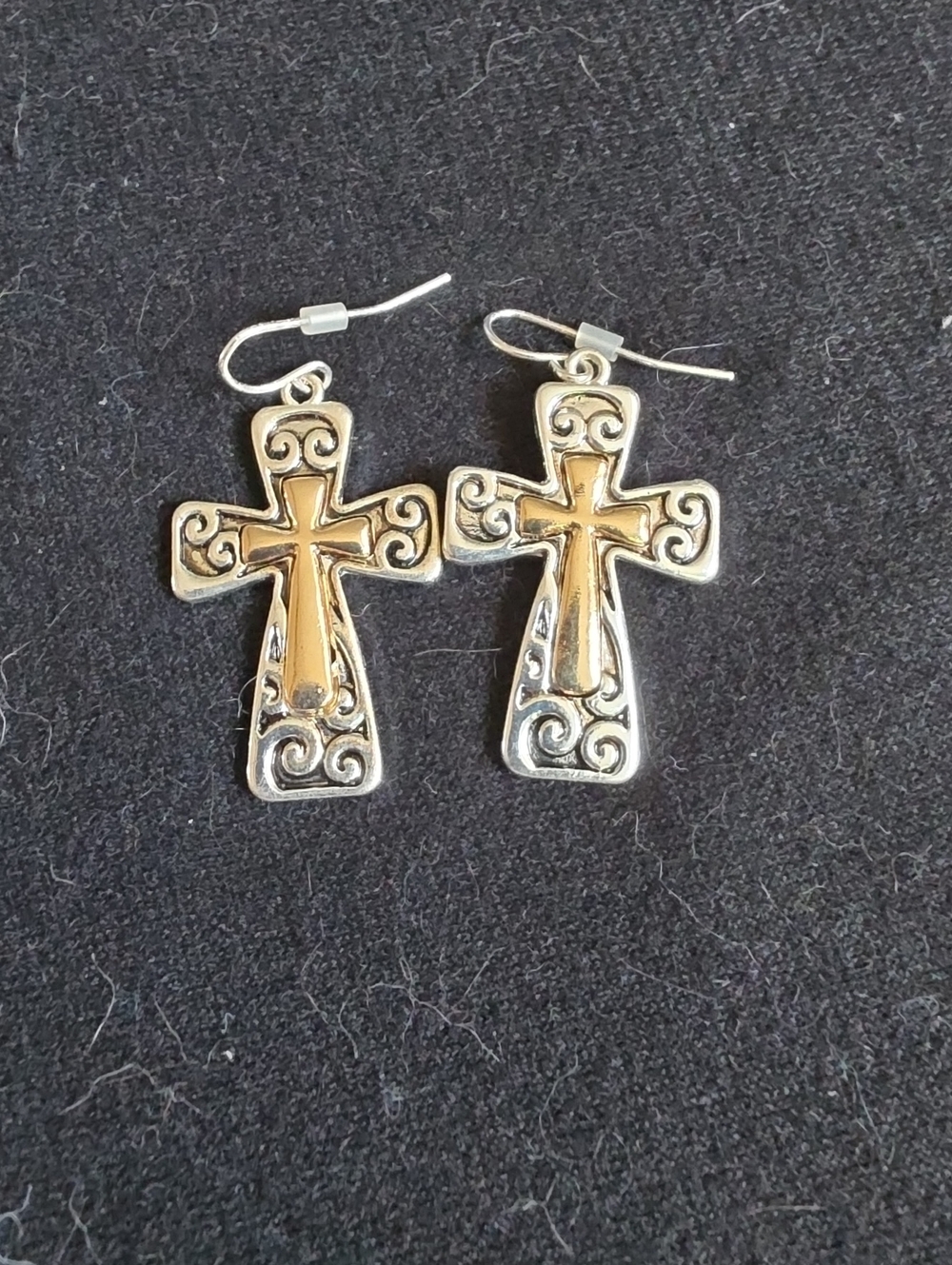 Two-Tone Cross Dangle Earrings - Gold & Silver
